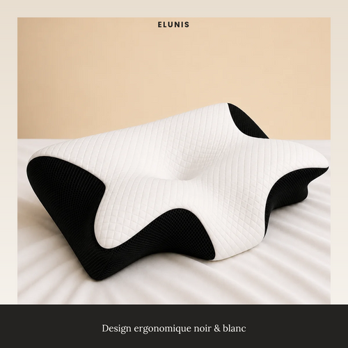 Oreiller cervical ergonomique ELUNIS noir et blanc